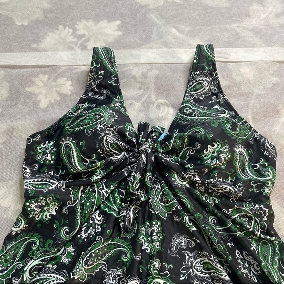 Yonique Womens Tankini Swim Top Loose Fit Bathing Suit No Bottom Green Paisley L - Picture 4 of 9
